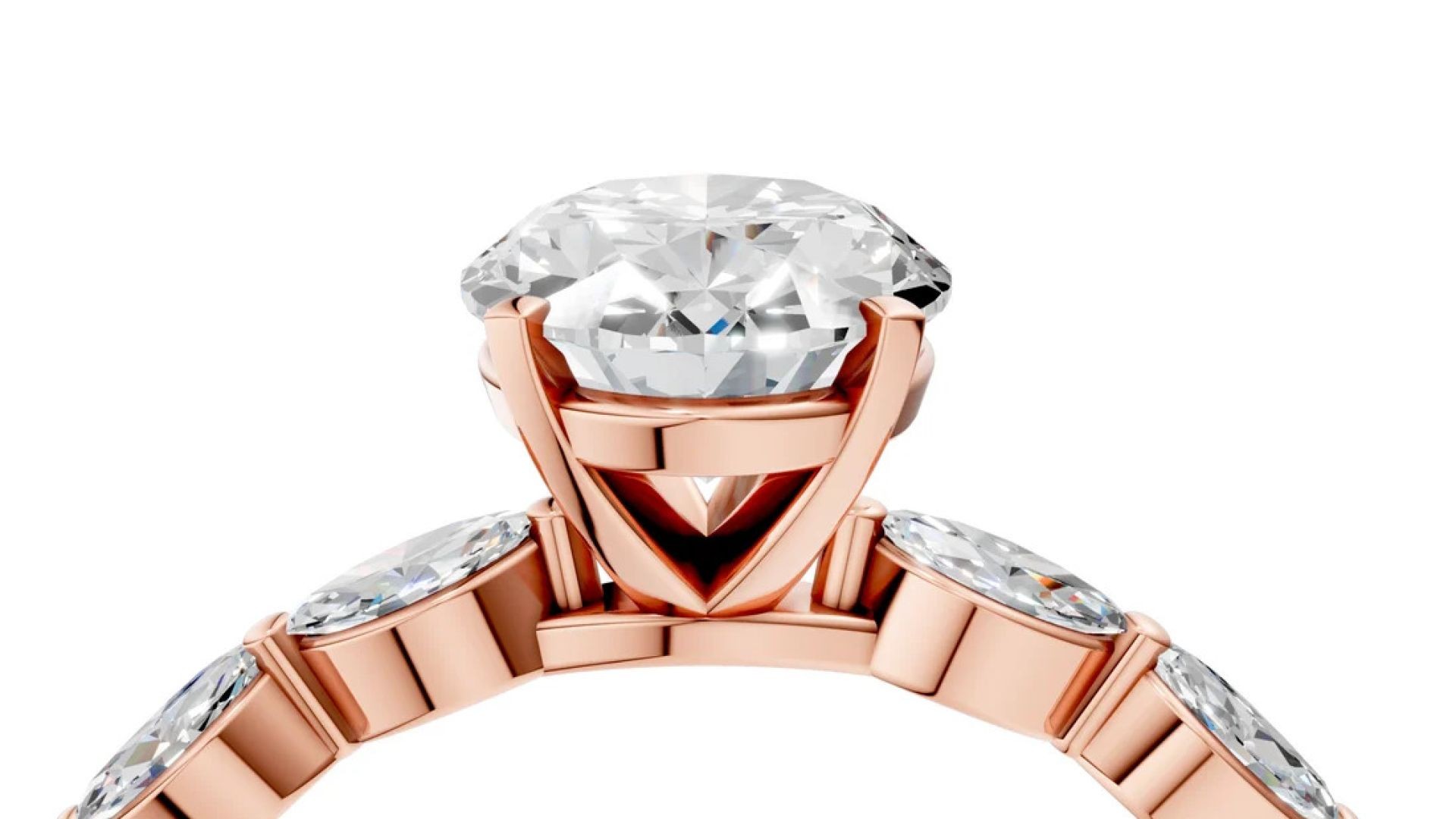 ⁣Rose gold Oval Cut Diamond Ring with Marquise Side Stones